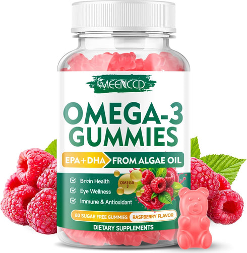 Vegan Omega-3 Gummies 1000mg, Omega 3 Fish Oil Alternative for Adults, Algae-Based