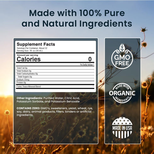 Liquid Chelated Minerals - 72+ Organic Major & Trace Minerals, 20 Essential Amino Acids, Humic Fulvic Blend - Fast
