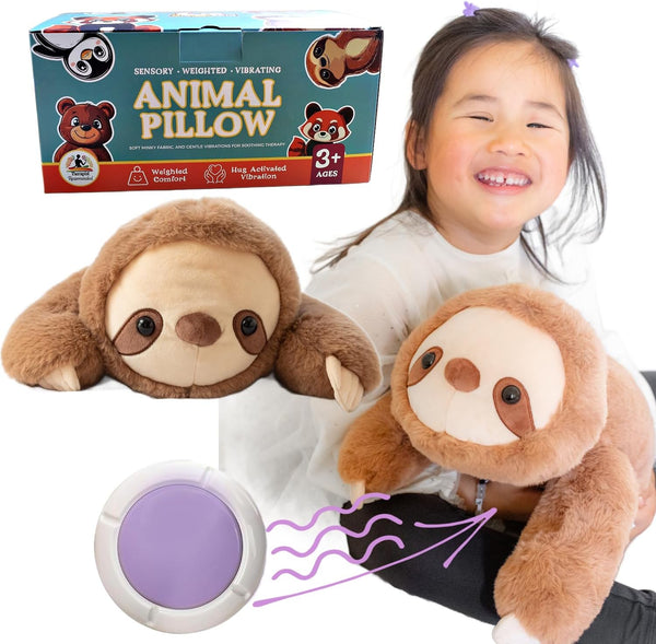 Snugglekid Sloth Sensory Weighted Vibrating Pillow, Pressure Activated for Kids Adults, Plush Minky