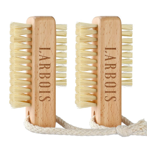 Nail Brush for Cleaning Fingernails, 2 Pack Wooden Brushes, Two-sided Scrub Brush with Hanging Rope (Beechwood)