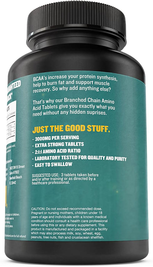 BCAA Tablets 1000 mg, 120 Pills - Branched Chain Amino Acids Supplement for Muscle Recovery & Energy