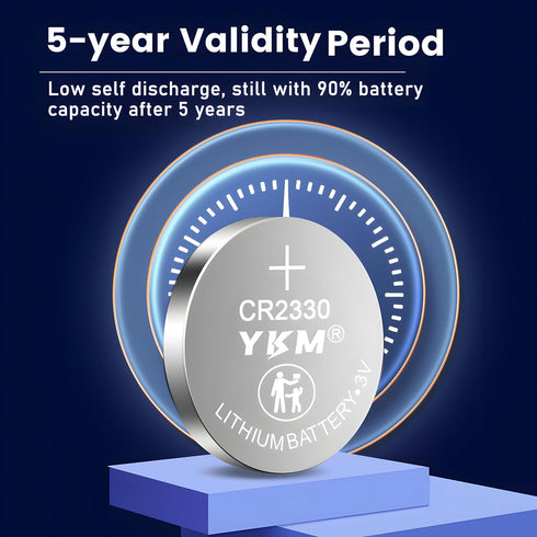 YKM 5 Pack CR2330 ECR2330 BR2330 2330 3V Battery CR Lithium Battery for Car Remote Coin Cell Batteries