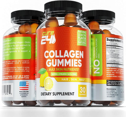 Collagen Gummies with Zinc, Vitamin C and Biotin, Collagen Peptides Supplement Promotes Hair, Nail, Skin, Bone and Joint Health Support, Made in USA