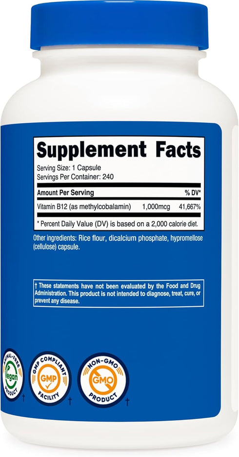 Nutricost Vitamin B12 (Methylcobalamin) 1000mcg, 240 Vegetarian Capsules, Non-GMO & Gluten Free