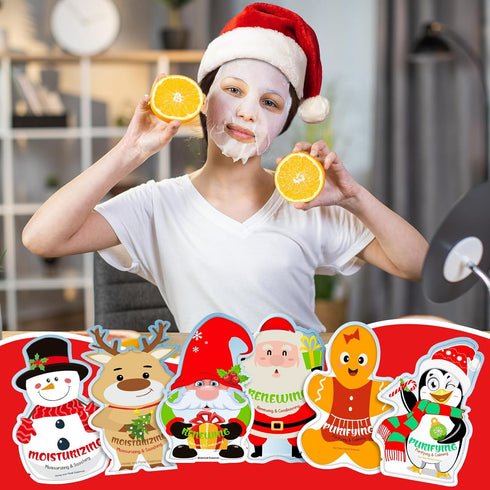 Timgle 48 Pcs Christmas Facial Masks - Holiday Skincare Spa Face Sheet Masks - Gifts for Adults Women Party Night