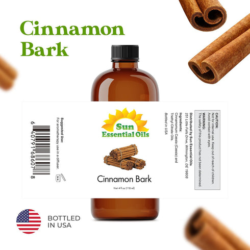 Sun Essential Oils - Cinnamon Bark Essential Oil 4 oz, Cinnamon Bark Oil for SKin, Humidifier, Diffuser, Hair - Cinnamon Oil