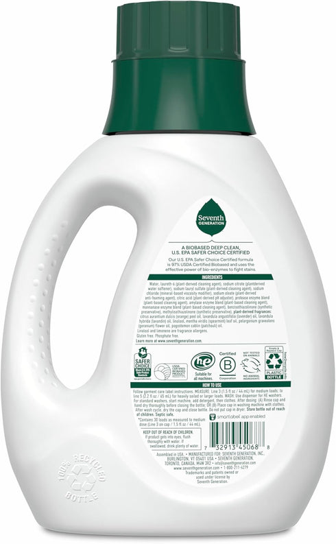 Seventh Generation Liquid Laundry Detergent, Fresh Lavender, 30 Loads, 45 Fl Oz