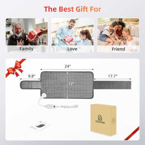 Comfier Heating Pad for Back, Heat Pad with 6 Heat Settings & Auto Shut Off, Heated Wrap with Strap for Mom or Dad