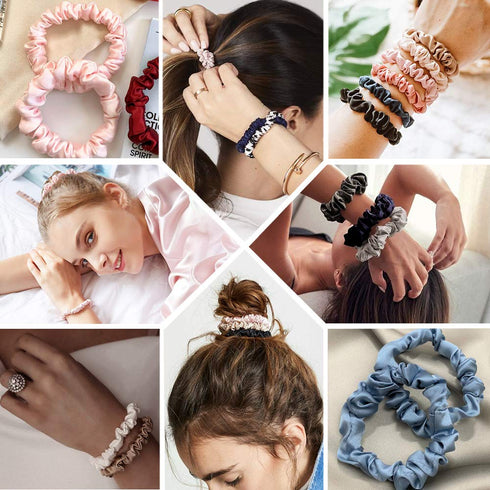 Scrunchies Silk Satin Hair Ties - Elastic Ponytail Holders, Small Scrunchy for Thick Curl Hair, No Crease Accessories