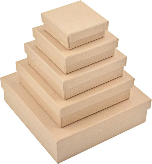 WANDIC Paper Mache Box - Set of 5 Square Mini Kraft Paper Boxes with Lids for Crafting & Storage Accessories