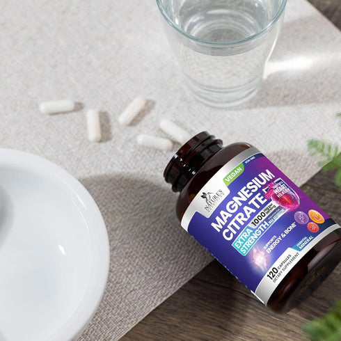 Magnesium Citrate Extra Strength 1000 mg - Chelated for Max Absorption, Non-GMO Magnesium Supplement for Muscle Health,