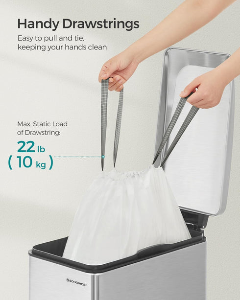 SONGMICS Trash Bags for 12-14.5 Gallon (45-55L) Trash Cans, 120 Count Drawstring Kitchen Garbage Bags, 3 Rolls