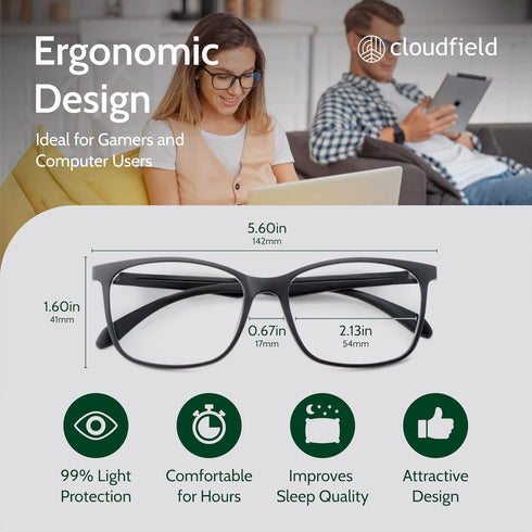 Anti Blue Light Glasses, cloudfield, for Men & Women, Non Prescription for Computer, Ease Digital Eye Strain