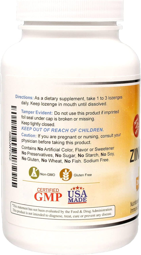 Zinc Lozenges with Vitamin C - Fruit Flavored Immune Support Lozenges, 25mg Zinc + 30mg Vitamin C, 100 Lozenges