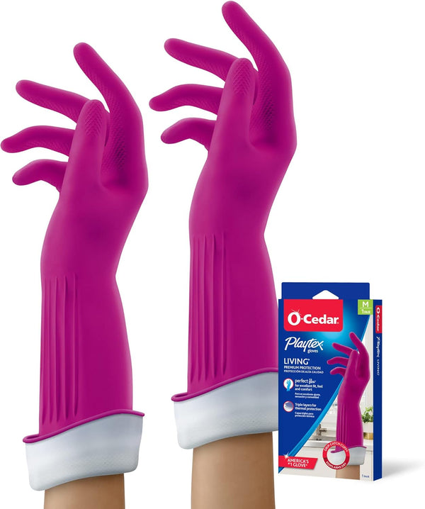 Playtex Living Drip-Catch Cuff Gloves, Medium, 2 Pairs, Reusable Household Protection