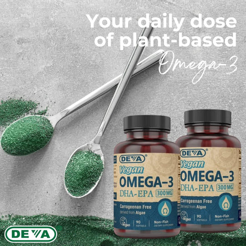 DEVA Vegan Omega-3 DHA Supplement, 200mg, 90 Softgels - Non-Fish Algae Oil, Gelatin Free, Carrageenan Free
