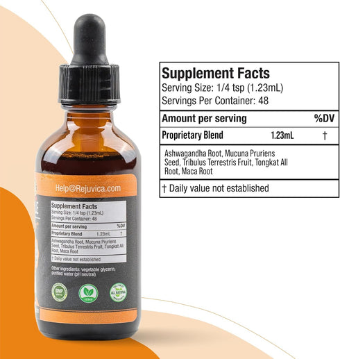 Rejuvica Health Activated Male - Advanced Male Libido Support Tincture with Ashwagandha, Mucuna, Tongkat Ali