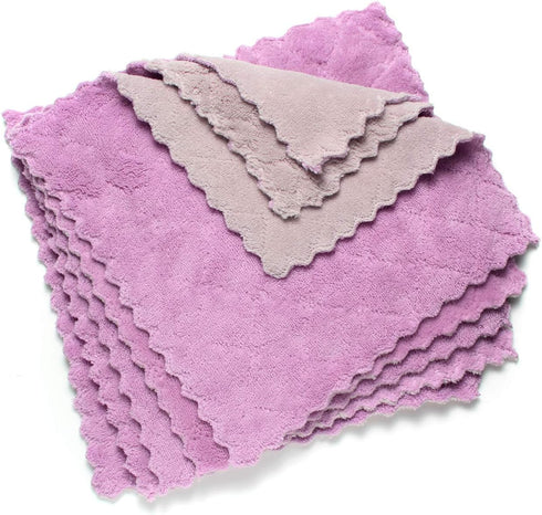 kimteny Cleaning Cloths Kitchen Towels, Microfiber Washcloths Lint Free Dish Cloths, Pack of 5 (Purple-Grey)