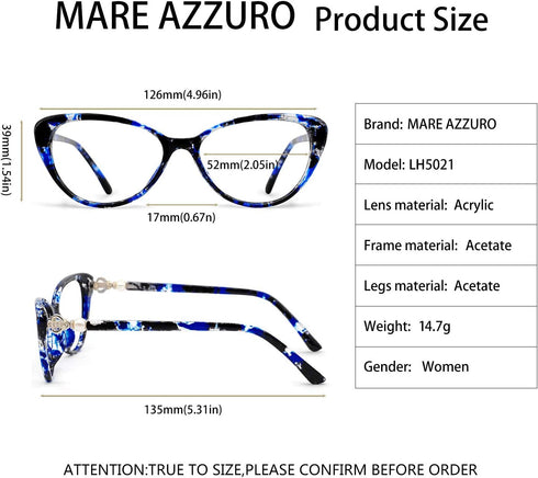 MARE AZZURO Progressive Blue Light Blocking Reading Glasses, Multifocus Readers 0-4.0 (Blue, 250)