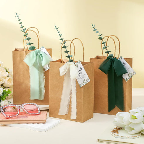 Motipuns 50 Sets Wedding Bags for Guests Bulk Sage Green Wedding Welcome Gift Bags Stuffers with Faux Eucalyptus Stems