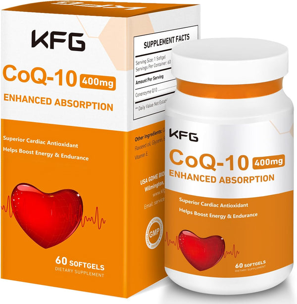KFG CoQ10 400mg Softgels, Coenzyme Q10 Supplements for Heart Health, Immune System, Gluten Free