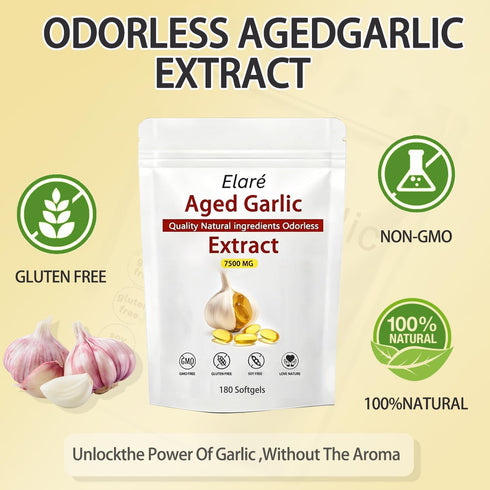 SAPURAIS 7500mg 180 Botanic Vault Aged Garlic Extract - Odorless, Organic Garlic Extract Capsules | Non-GMO