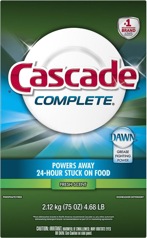 Cascade Complete Powder Dishwasher Detergent, Fresh Scent, 75 oz, White