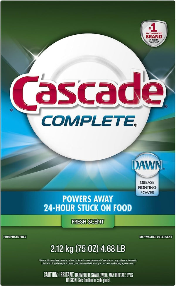 Cascade Complete Powder Dishwasher Detergent, Fresh Scent, 75 oz, White