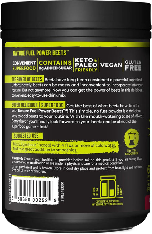 Nature Fuel Power Beets Powder - Delicious Mixed Berry Superfood Supplement, Supports Circulation, 60 Servings