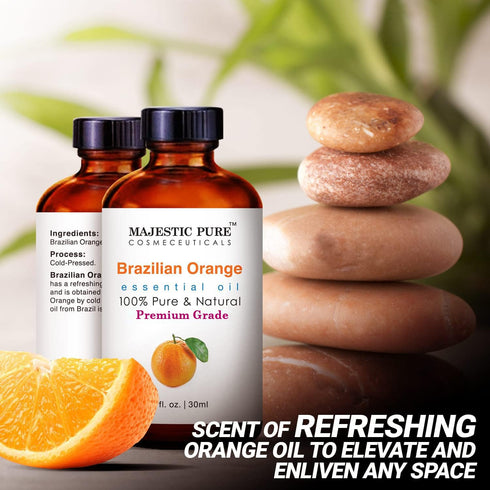 MAJESTIC PURE Brazilian Orange Essential Oil | 100% Pure and Natural Brazilian Oil | Premium Grade Essential Oils for Hair Care, Home Diffusers, Skin, Aromatherapy, Massage and Humidifiers | 1 Fl Oz