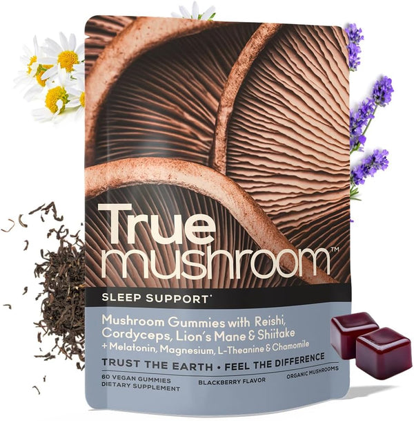 TrueMushroom - Sleep Support Mushroom Gummy Supplement with Melatonin for Sleep and