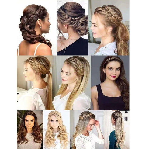 TOECWEGR Wide Braid Messy Hair Hoop, Braided Headband for Women Fashion Accessories (Dark Brown Gold 68A)