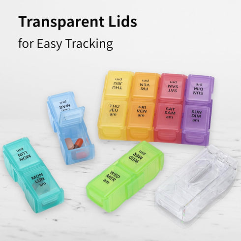 Yurkim 7-Day Mini AM PM Pill Organizer with Pill Cutter, Detachable Daily Pods, Slim Portable Travel Case, Pocket Purse