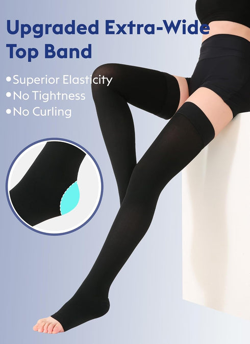 KEKING Thigh High Compression Stockings Toeless, Unisex, Opaque 20-30mmHg Graduated Compression Leg Support