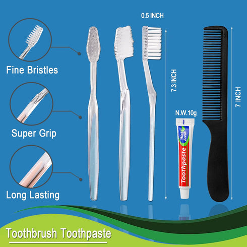 50 Pack Disposable Toothbrushes with Toothpaste and Comb, Individually Wrapped, 10g Travel Toothpaste, for Homeless