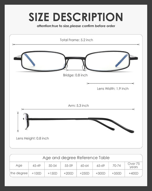 3 Pack Slim Pocket Reading Glasses - Blue Light Blocking Readers for Men Women, Spring Hinge Metal Frame, 2.50 with Case