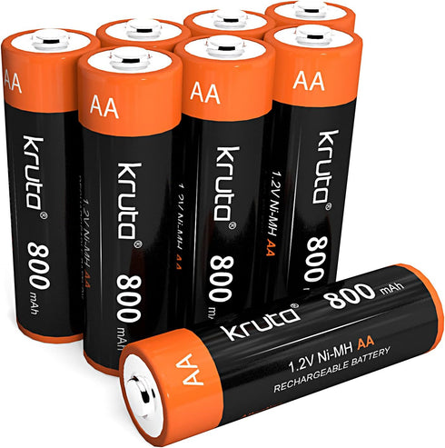 Kruta 1.2V 800mAh NiMH Rechargeable AA Batteries for Solar Lights, Pre-Charged (8 Pack)