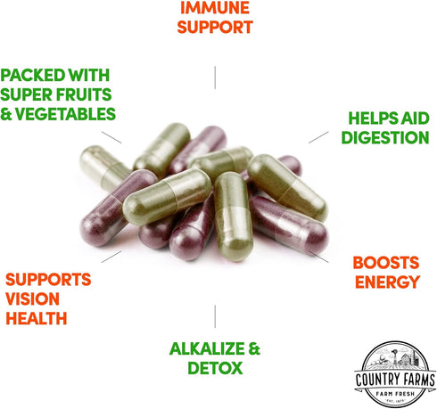 COUNTRY FARMS Fruits and Vegetables Supplement - 180 Fruit & 180 Veggie Capsules, 60 Servings