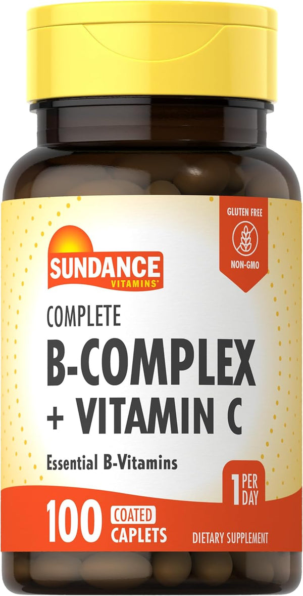 Sundance Complete B-Complex with Vitamin C, 100 Caplets, Vegetarian, Non-GMO, Gluten Free