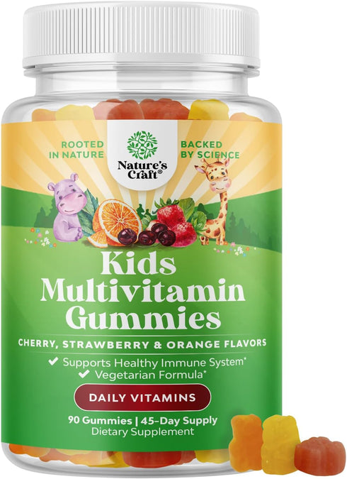 Delicious Daily Kids Multivitamin Gummies - Immunity Support with Vitamins A, C, D3, E, B, Zinc, Gluten Free
