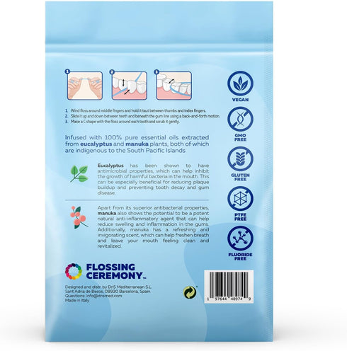 Flossing Ceremony | Expanding Woven Dental Floss | Smart-Weave Floss | Vegan | Natural | Non-Toxic & PFAS Free | Eucalyptus & Manuka | Hilo Dental para Dientes | 55 Yards x 6 Units