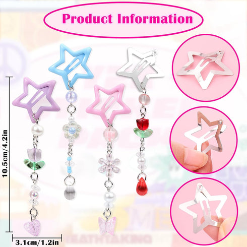 Star Hair Clips,4 PCS 2000s Y2K Sliver Star Barrettes,Non Slip Metal Snap Star Hairclips Bow Hair Accessories for Girls Women