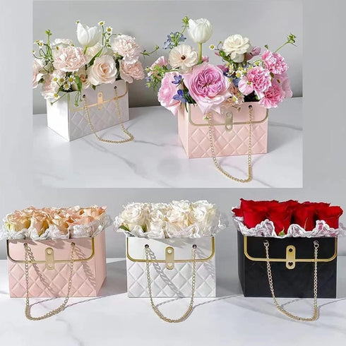Wazoci 4pcs Paper Flower Bags for Bouquets, Flower Boxes for Arrangements, Paper Flower Gift Bags with Handles Florist