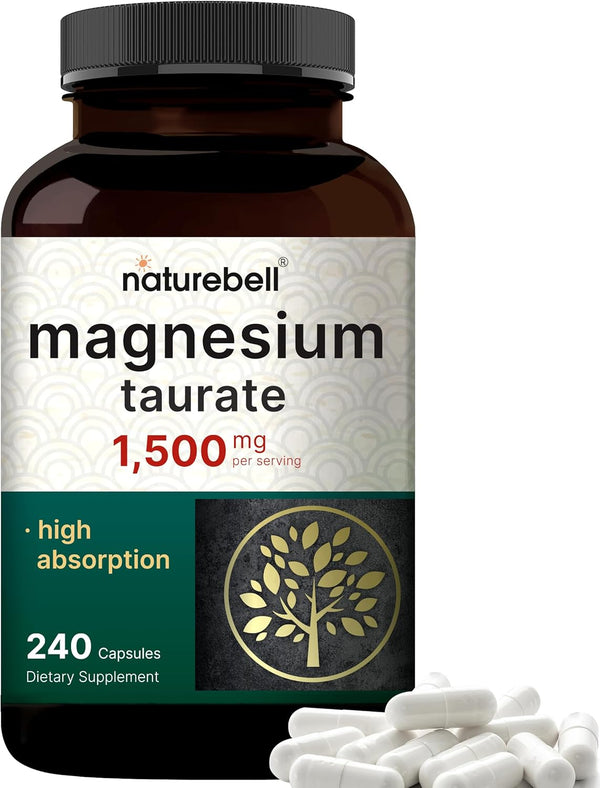 Magnesium Taurate 1,500mg | 240 Capsules | Chelated Mineral Supplement for Heart & Nervous System | Non-GMO