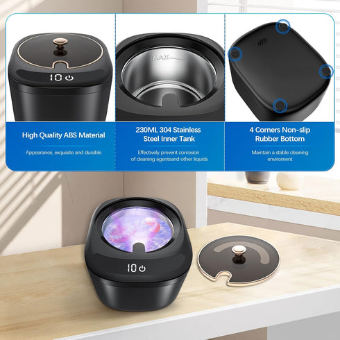 Ultrasonic Retainer Cleaner Machine - Raccomb 45kHz LED Light Ultrasonic Cleaner for Dentures, Aligner, Mouth Guard,