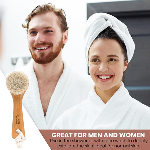 SHASH Since 1869 Hand Made in Germany - Sustainable Exfoliating Face Brush, Soft Goat Bristle for Glowing Complexion