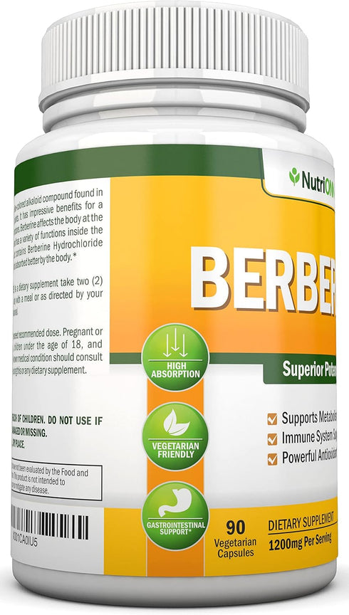Berberine 1200Mg Per Serving, 90 Vegetarian Capsules, Pure HCL Extract Supplement for Immune Health