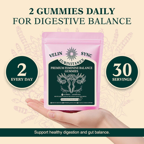ZuriVitaNex Gummies 60 Gummies (30 Womens Daily Probiotic Feminine Balance & pH Support Vegan, Gluten-Free Pineapple