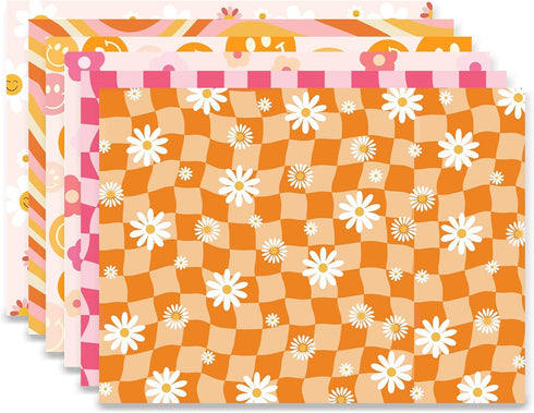 12 Sheets Boho Wrapping Paper, Retro Groovy Gift Wrap for Baby Shower Birthday Wedding DIY Crafts Gift Packing