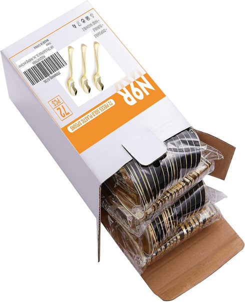 N9R 72Pcs Gold Plastic Spoons, Heavy Duty Disposable Cutlery for Parties